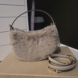 Kate Spade Nova Faux Fur Small Cresent Shoulder Bag - Cozy Grey